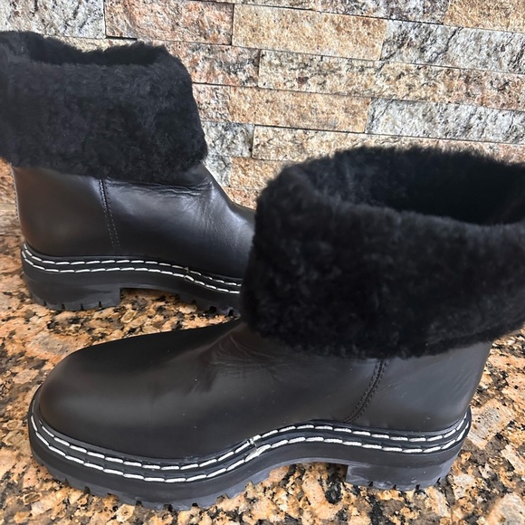 $1100 PROENZA SCHOULER SHEARLING LUG SOLE ANKLE BOOT BLACK LEATHER - Picture 6 of 9